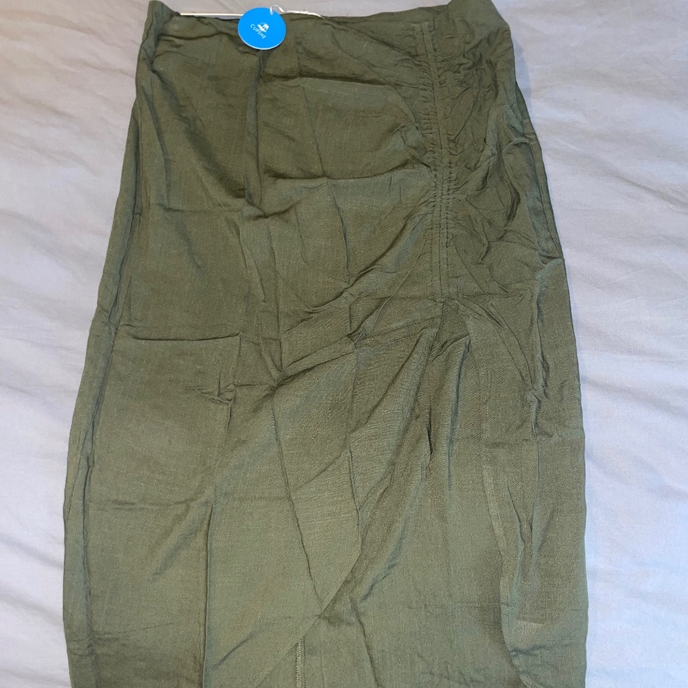 Melisa Green Ruched Split Beach Skirt Cover Up